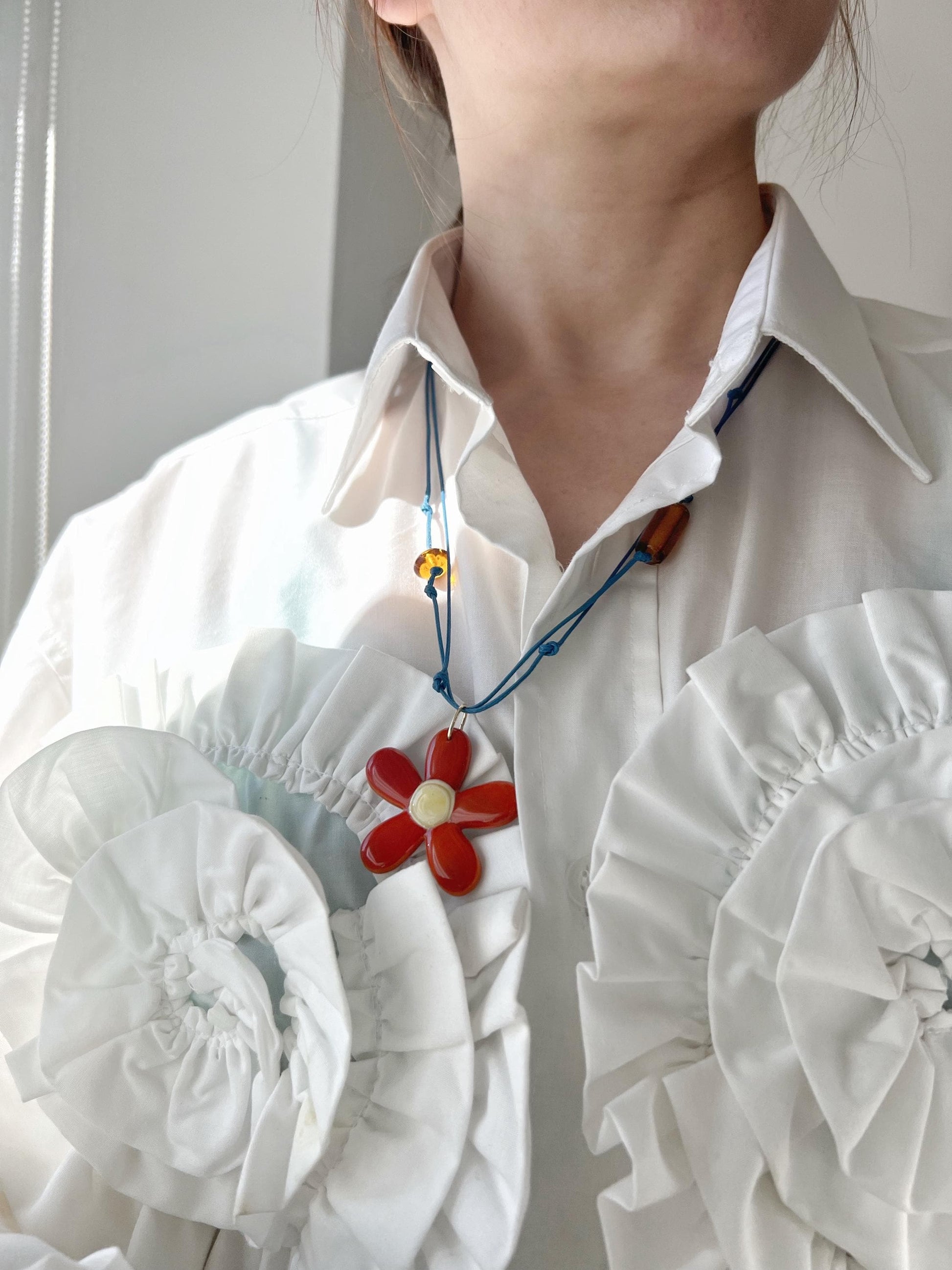 Fused Glass Daisy Necklace: Large Floral Pendant, Botanical Jewelry