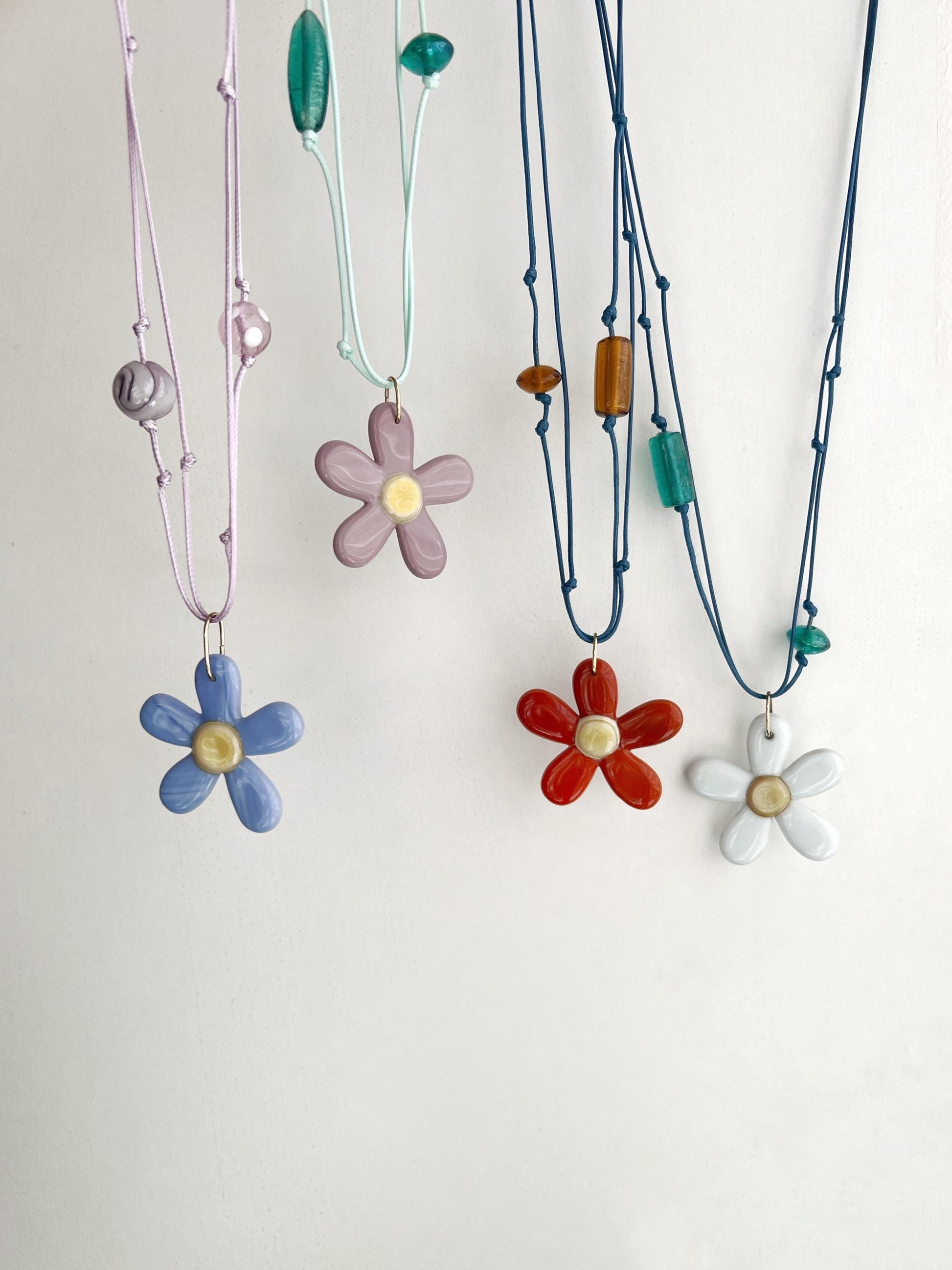 Fused Glass Flower Pendant: Retro 70s Style Boho Necklace