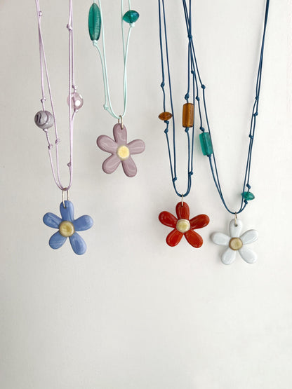 Fused Glass Flower Pendant: Retro 70s Style Boho Necklace