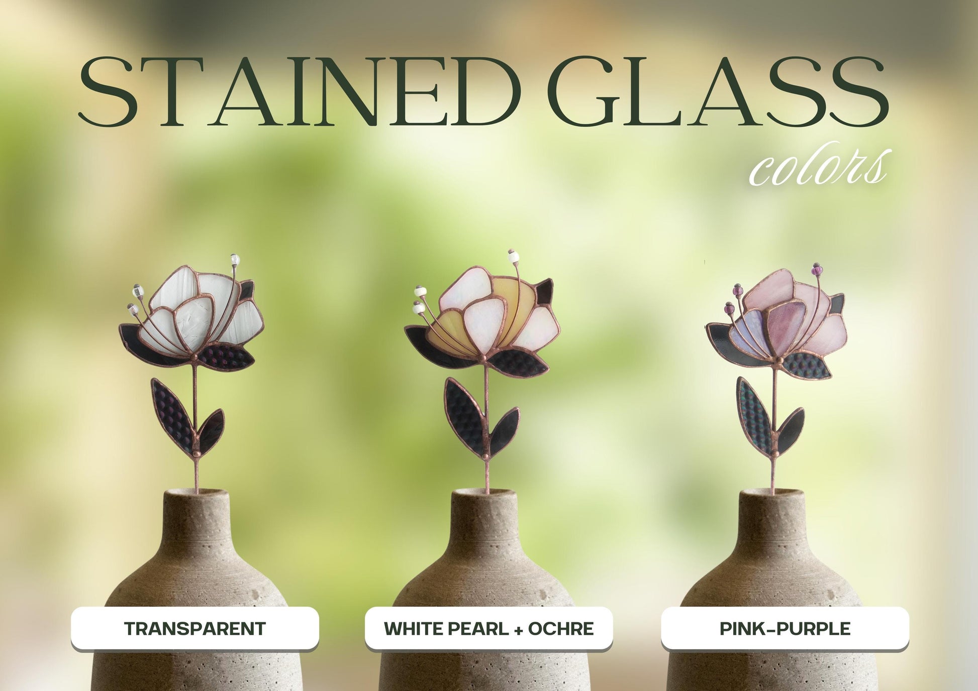 Stained Glass Flower Plant Stake: Handmade Botanical Suncatcher
