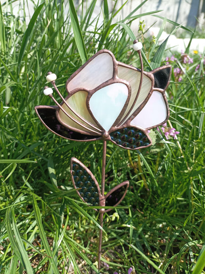 Stained Glass Flower Plant Stake: Handmade Botanical Suncatcher