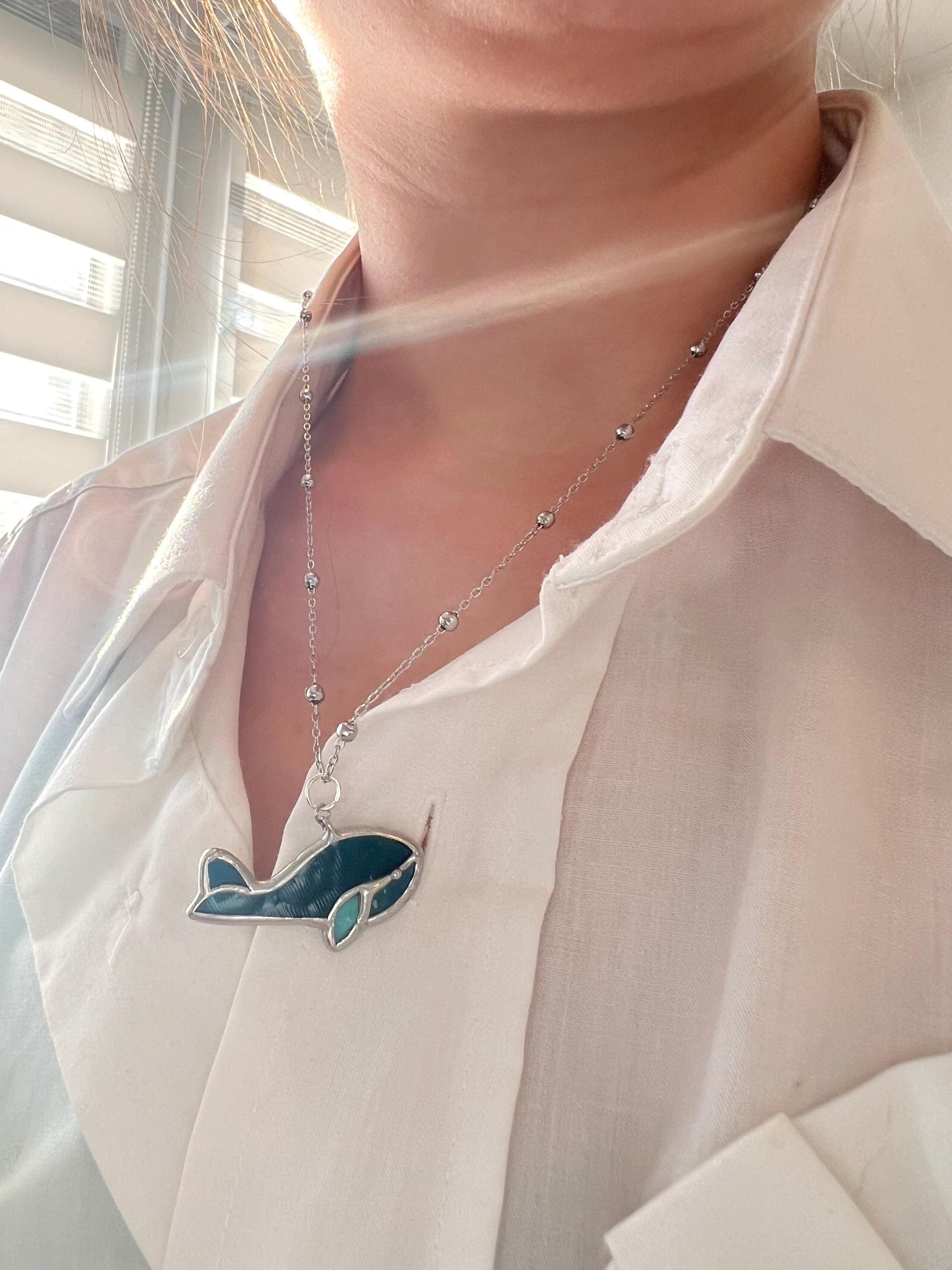 Opal Stained Glass Angel Fish Pendant: Mermaidcore Ocean Necklace