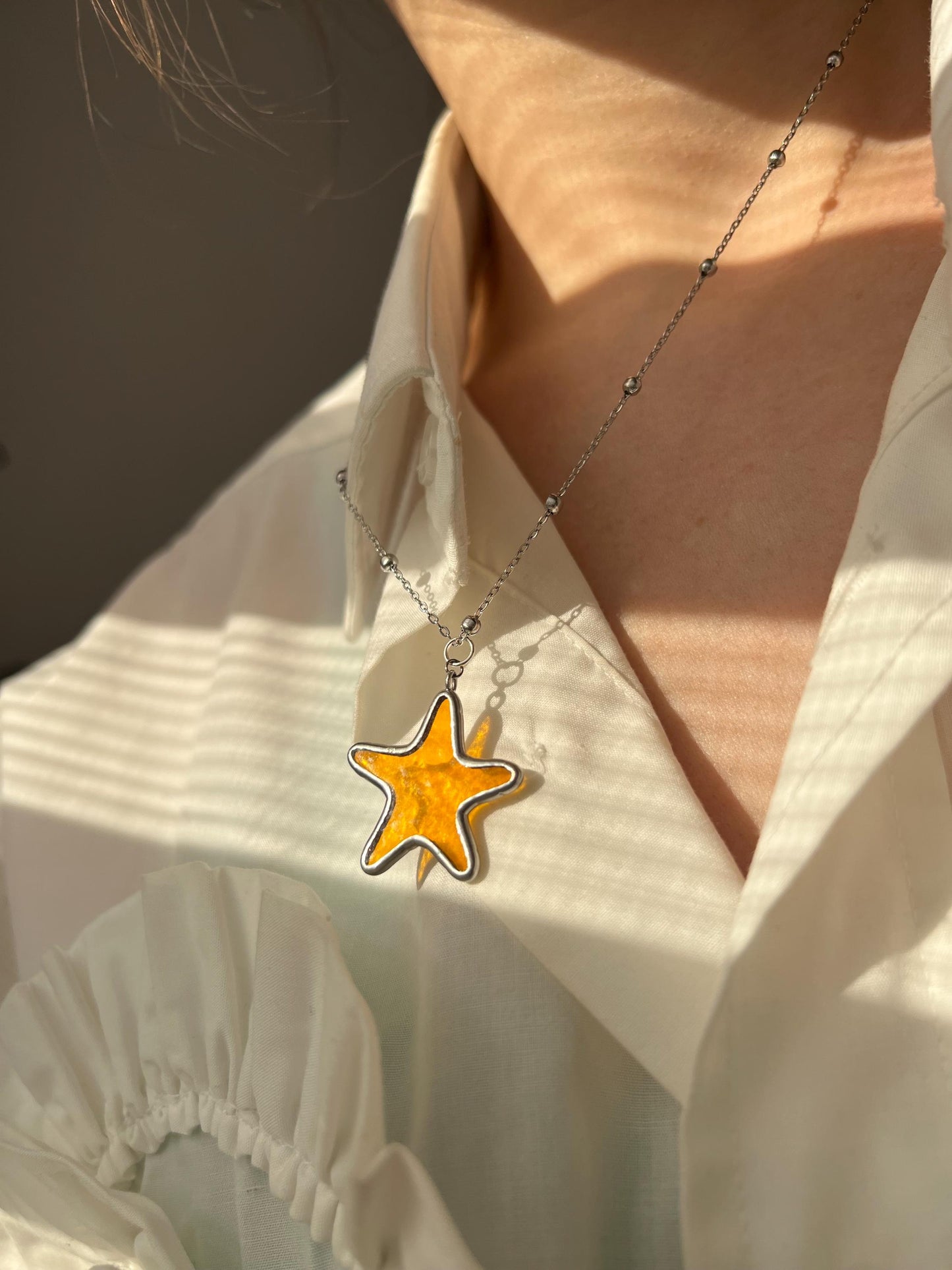 Stained Glass Sardine Necklace: Handmade Ocean Jewelry Charm