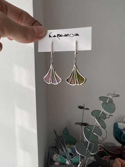 Stained Glass Ginkgo Leaf Earrings: Mint Green Botanical Jewelry