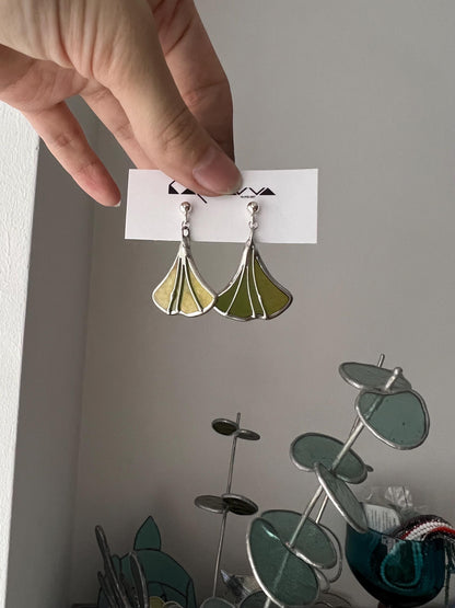 Stained Glass Ginkgo Leaf Earrings: Mint Green Botanical Jewelry