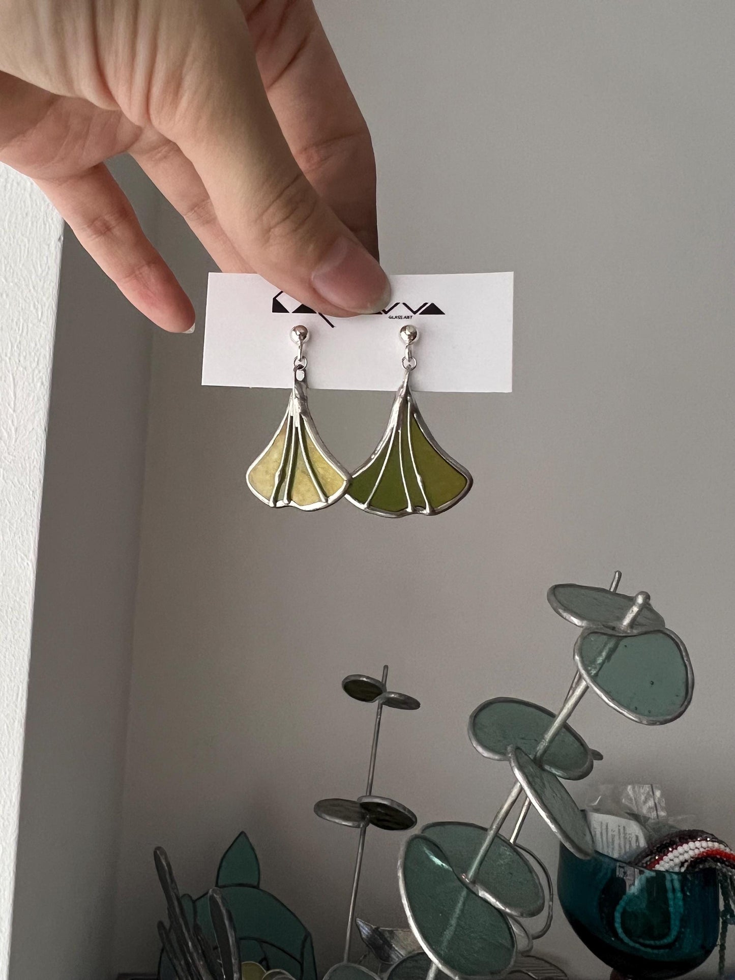Stained Glass Ginkgo Leaf Earrings: Handmade Botanical Jewelry