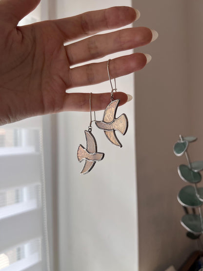 Stained Glass Dove Earrings: Handmade White Bird Dangle Earrings