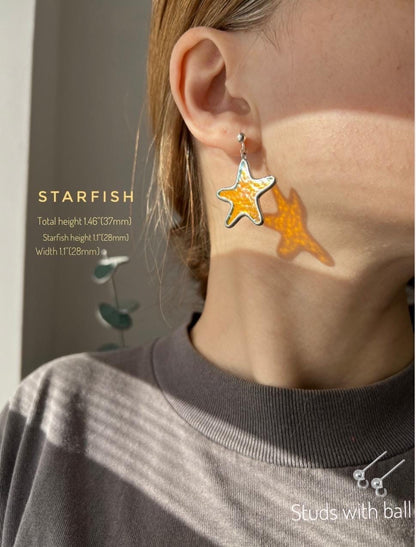 Stained glass starfish earrings pastel tones, sea creature design