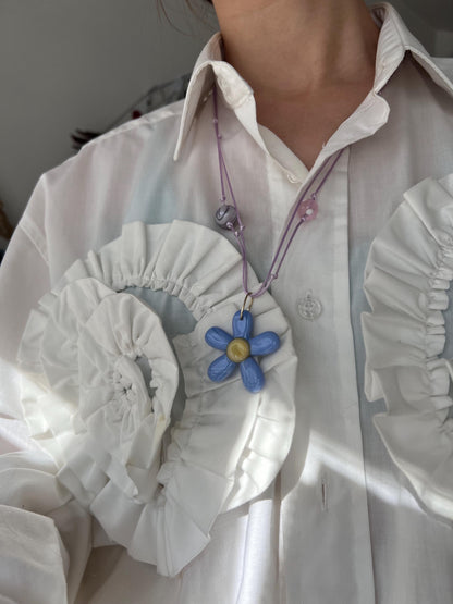 smooth blue glass flower necklace