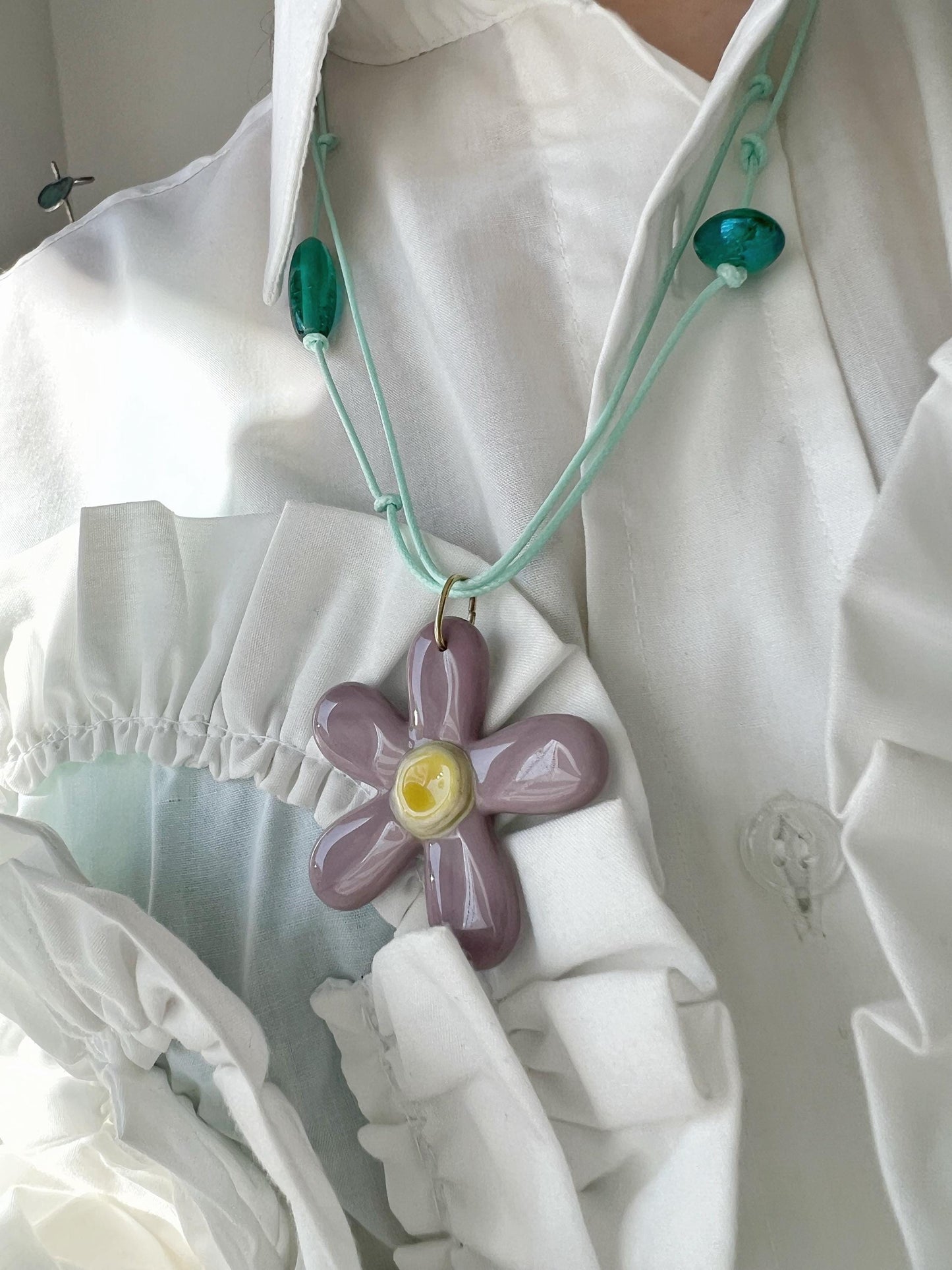 Fused Glass Daisy Necklace: Large Floral Pendant, Botanical Jewelry