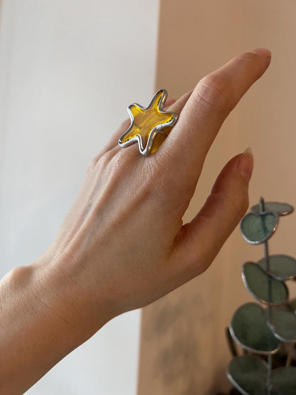 Stained Glass Starfish Ring: Handmade Adjustable Coastal Jewelry