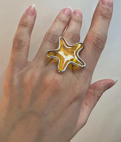 Stained Glass Starfish Ring: Handmade Adjustable Coastal Jewelry