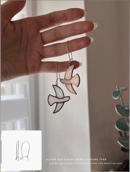 Stained Glass Dove Earrings: Handmade White Bird Dangle Earrings