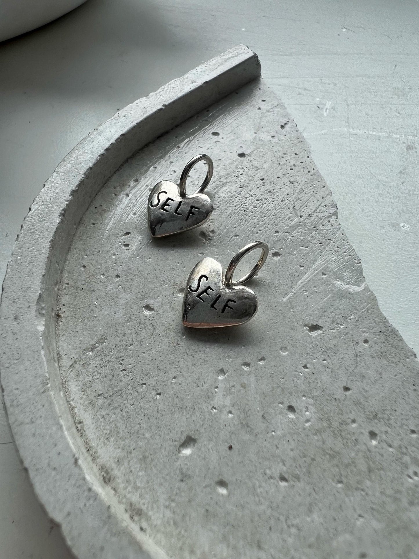 unique silver heart-shaped pendant with handmade engraving "self" this unique decoration will be a wonderful element of your everyday look or a festive event