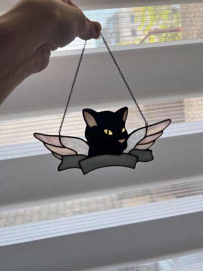 Personalized cat keepsake ornament with soft rainbow glass