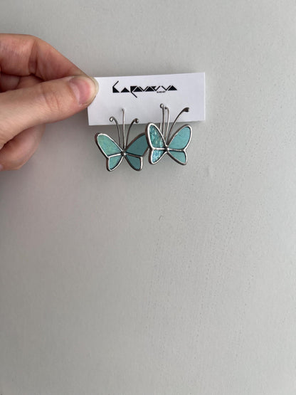 Stained Glass Butterfly Earrings: Robin's Egg Blue, Nature Lover Jewelry