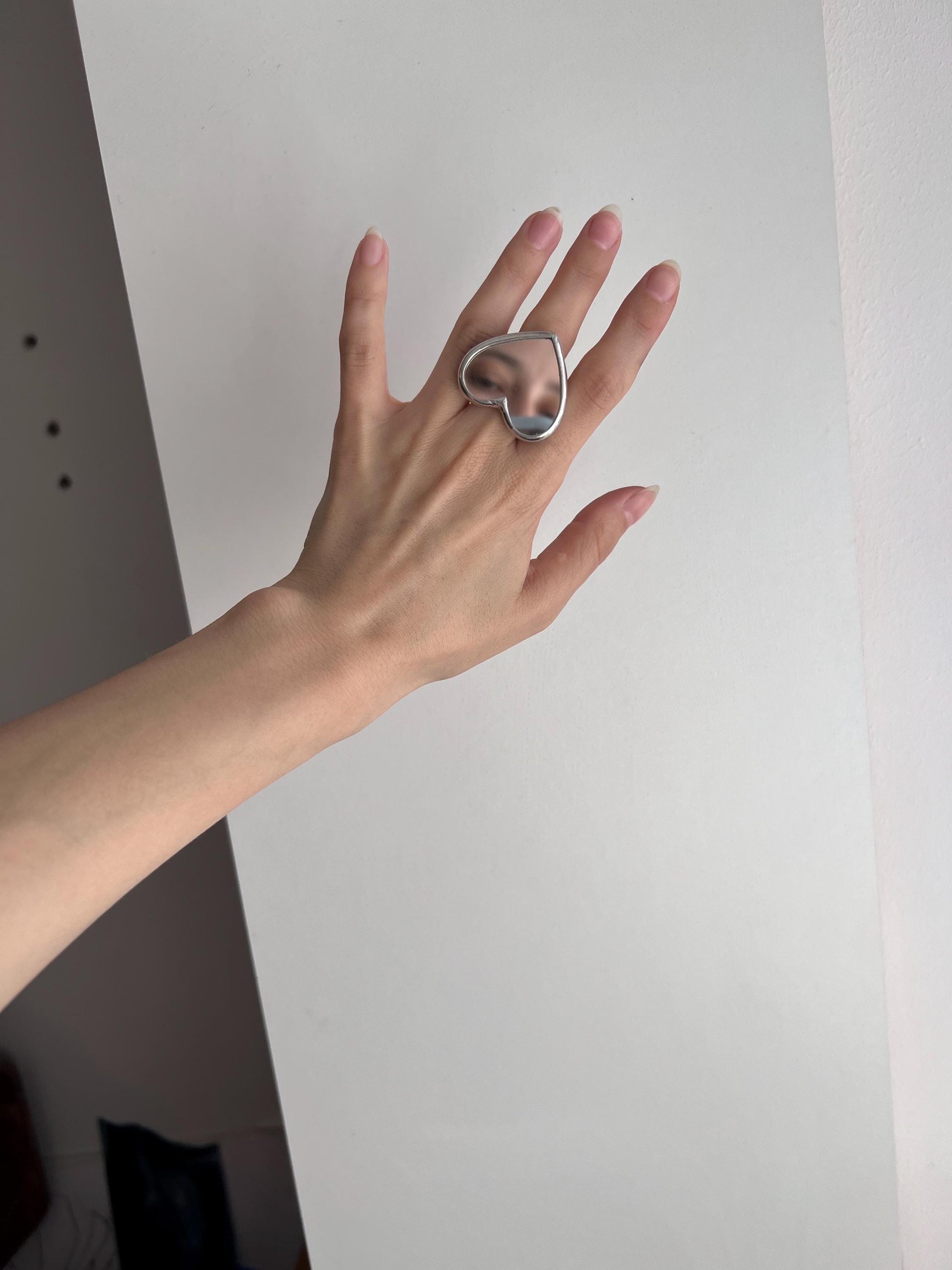 Large Modern Mirror Glass Heart Ring