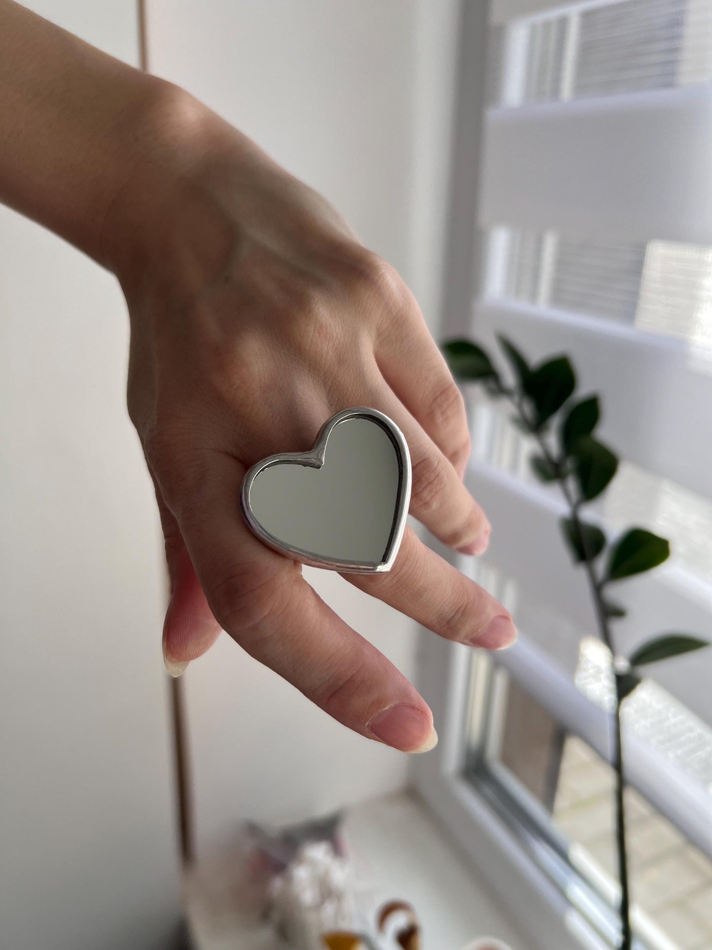 Large Mirror Heart Architectural Design Statement Ring