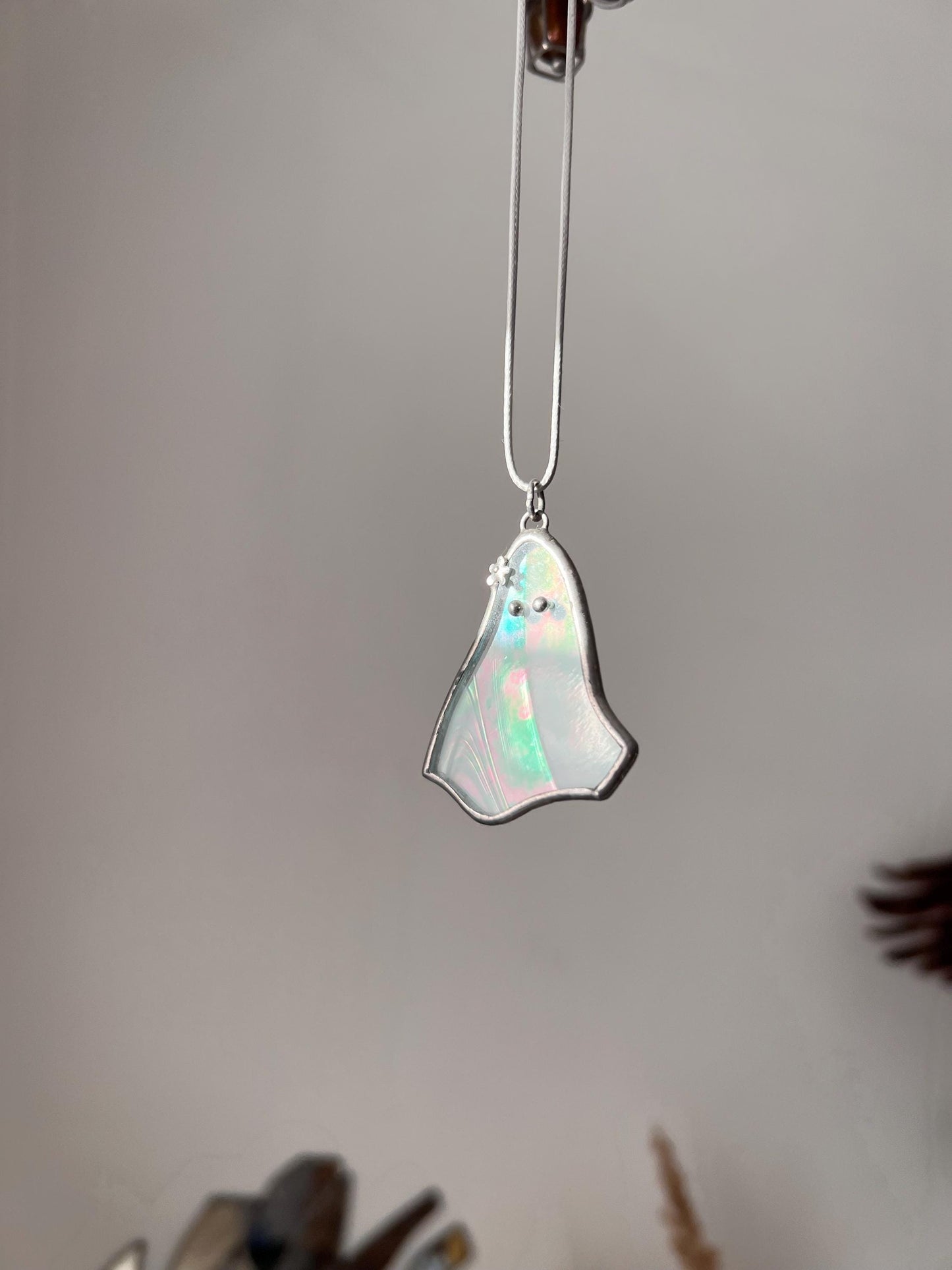 Tiny glass ghost pendant perfect for Halloween or unique home decor