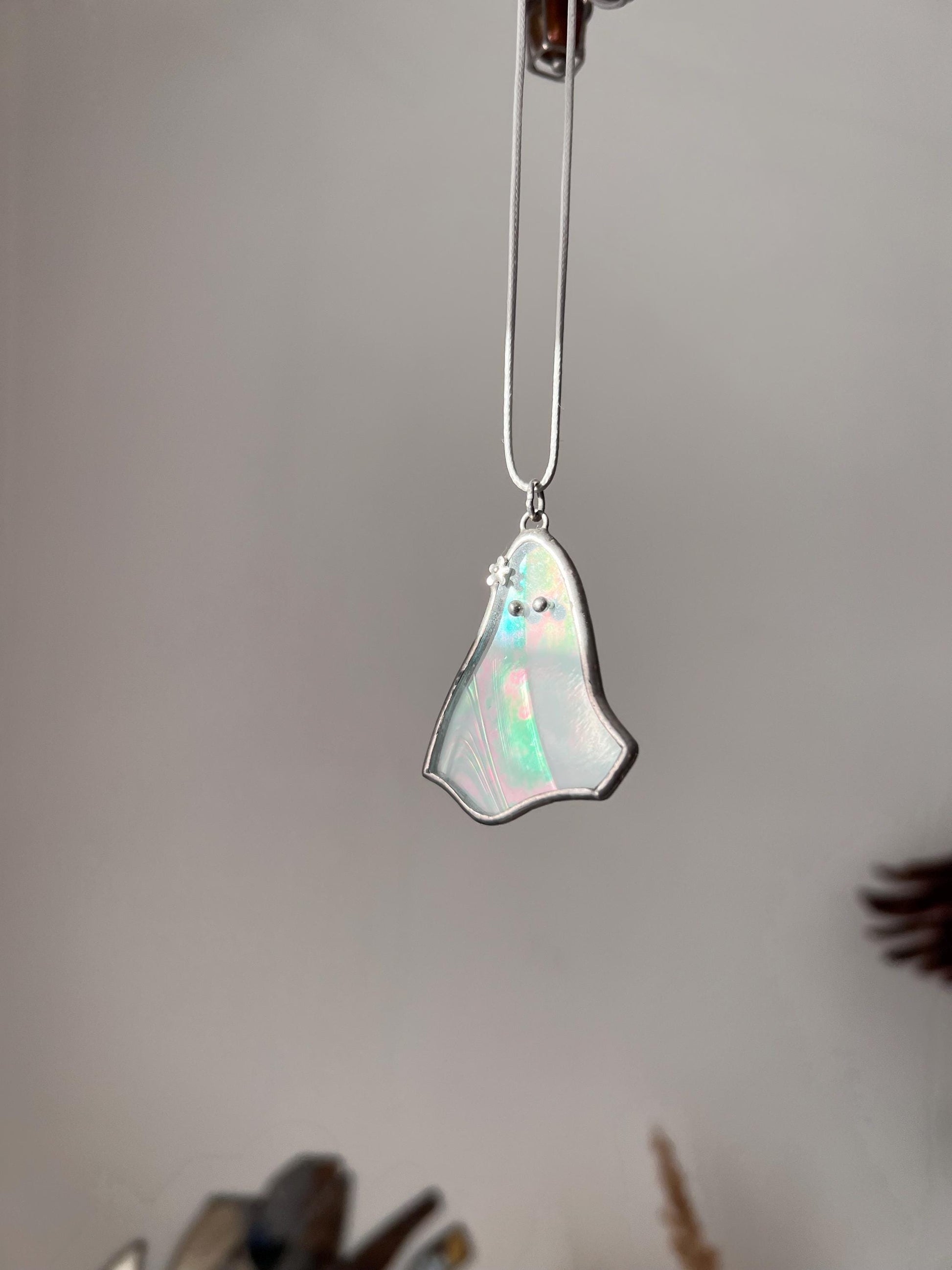 Tiny glass ghost pendant perfect for Halloween or unique home decor