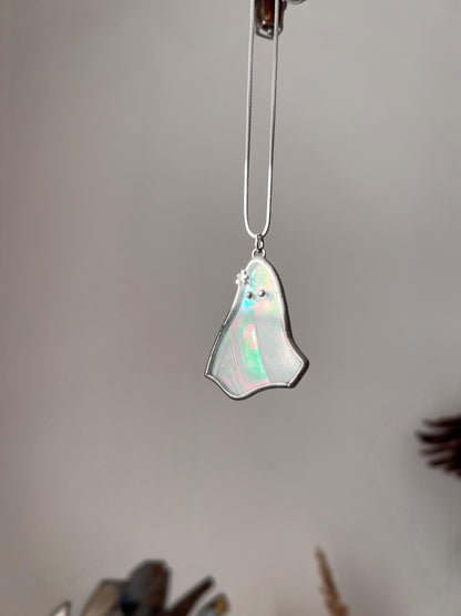 Tiny glass ghost pendant perfect for Halloween or unique home decor