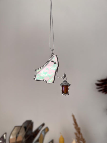 Tiny glass ghost pendant perfect for Halloween or unique home decor