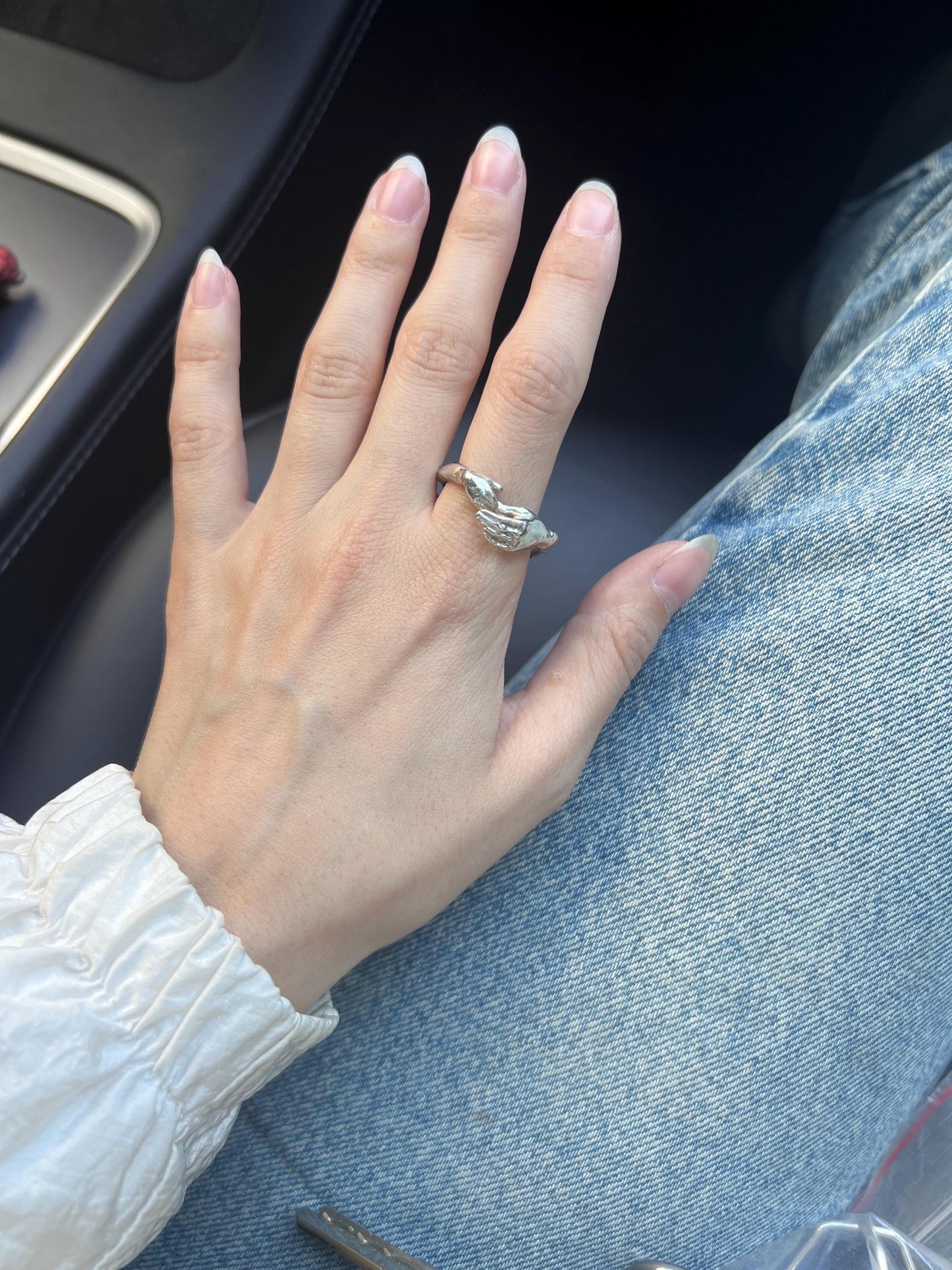 Sterling Silver Mother Daughter Ring: Minimalist Hand Design