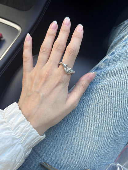 Sterling Silver Mother Daughter Ring: Minimalist Hand Design