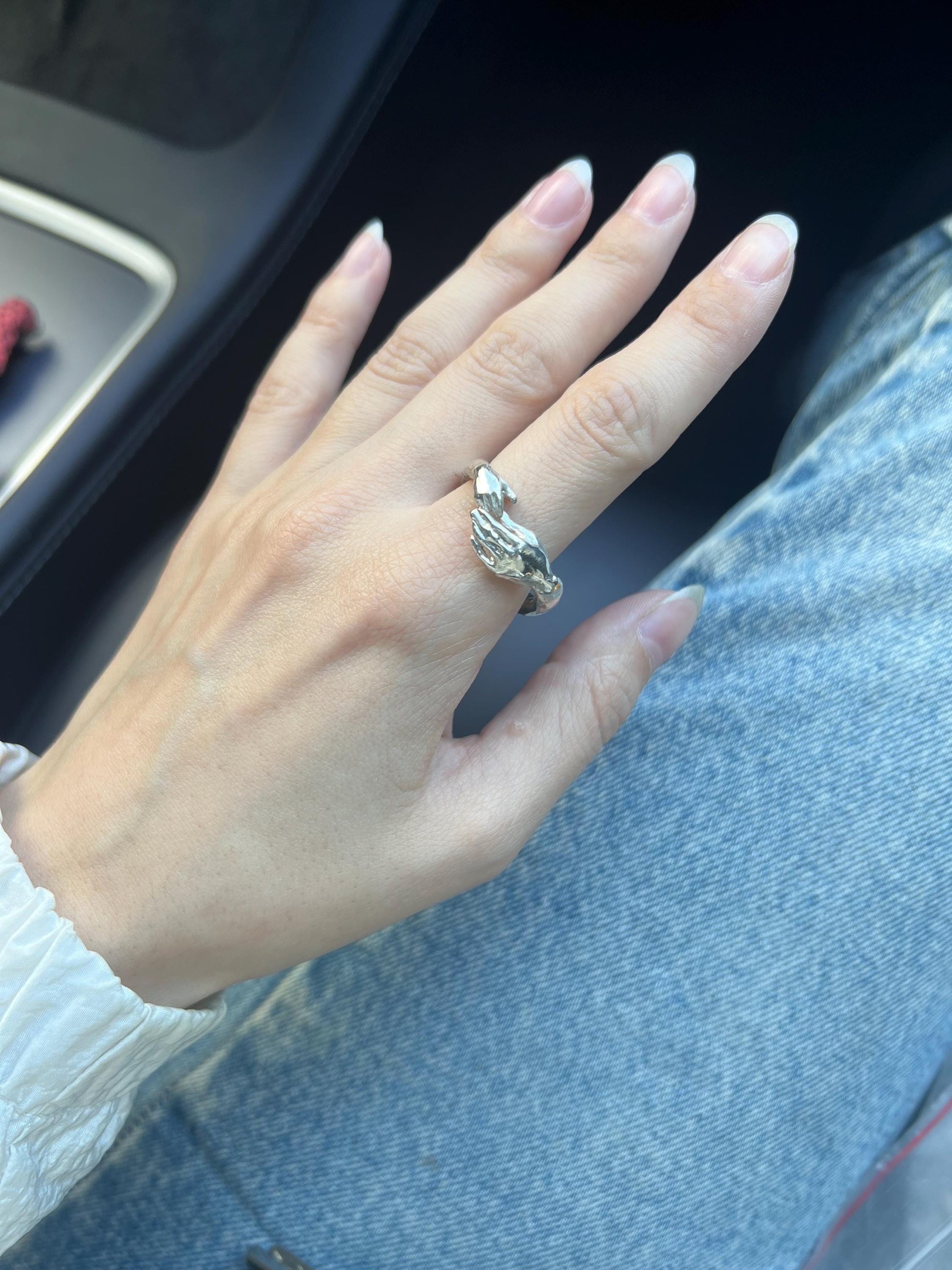Sterling Silver Mother Daughter Ring: Minimalist Hand Design