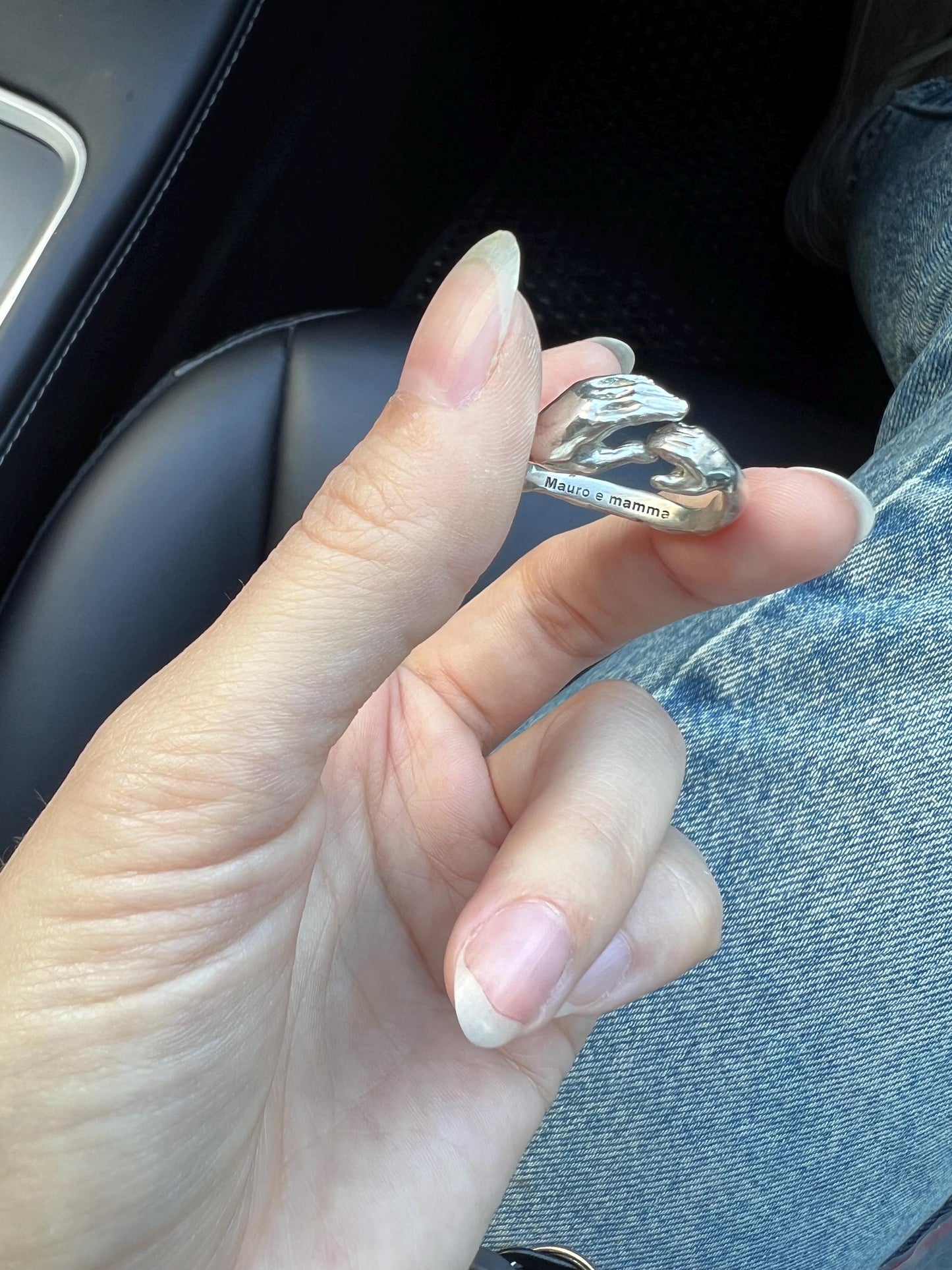 Sterling Silver Mother Daughter Ring: Minimalist Hand Design