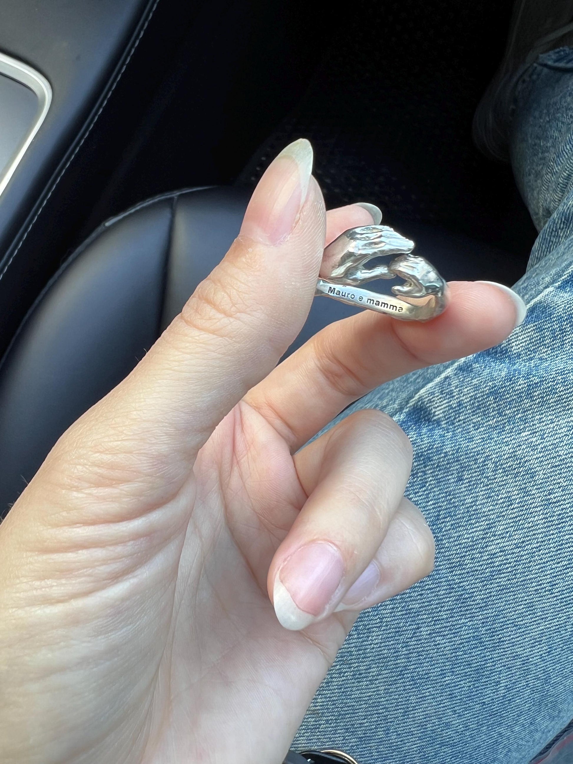 Sterling Silver Mother Daughter Ring: Minimalist Hand Design