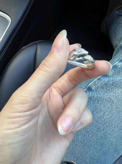 Sterling Silver Mother Daughter Ring: Minimalist Hand Design