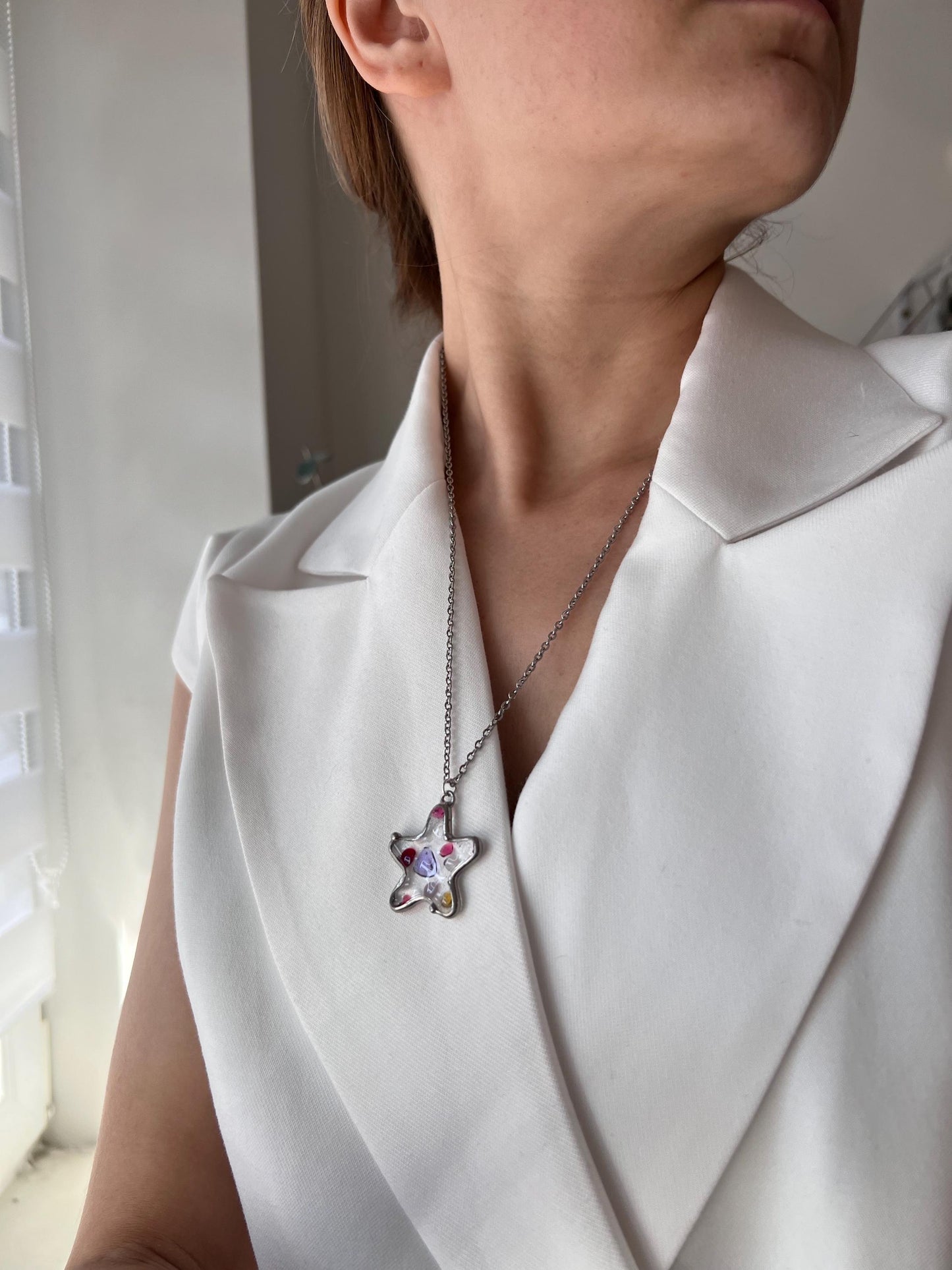 Fused glass starfish necklace handmade summer jewelry