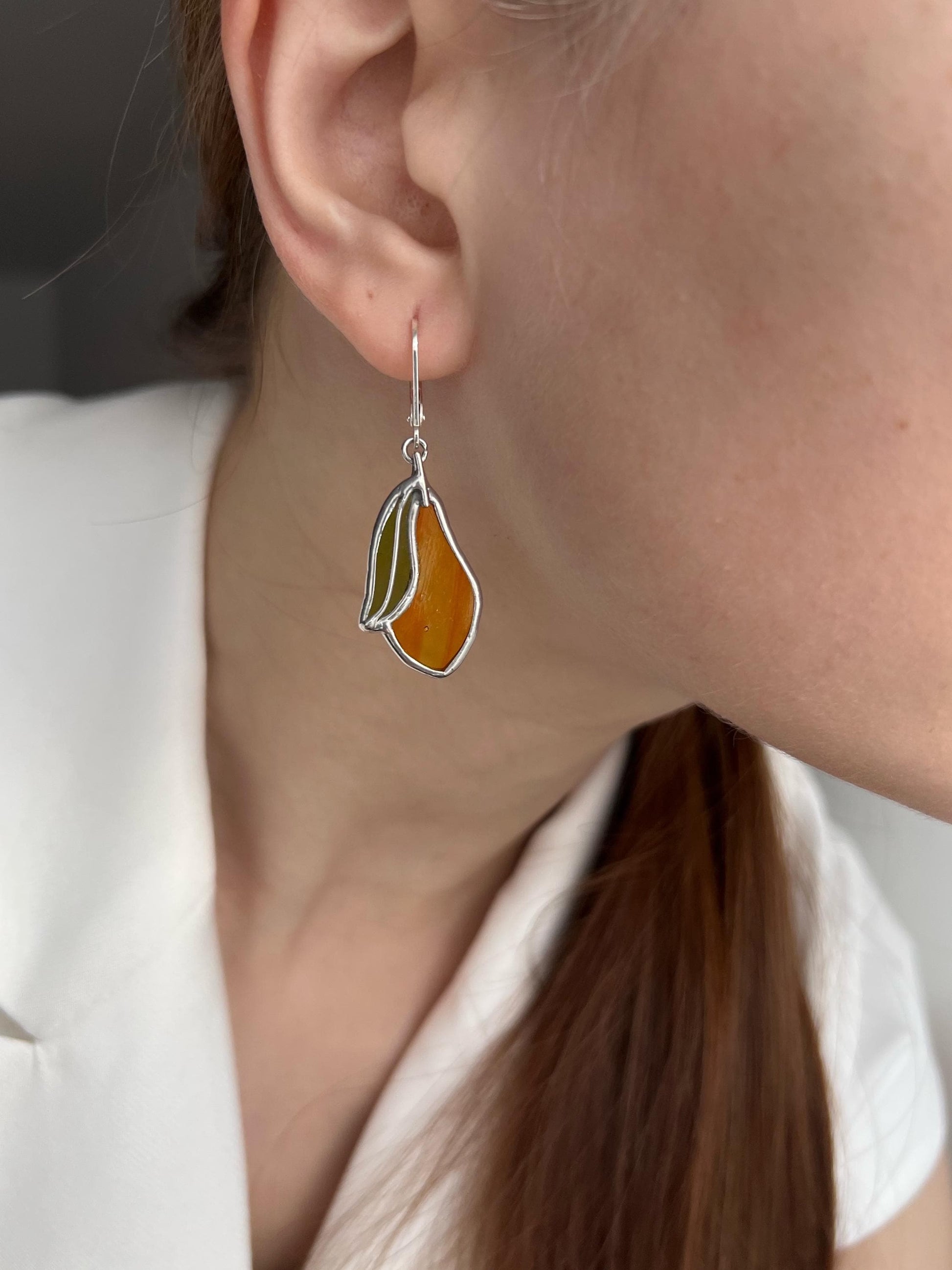 Glass pear earrings lightweight unique gift