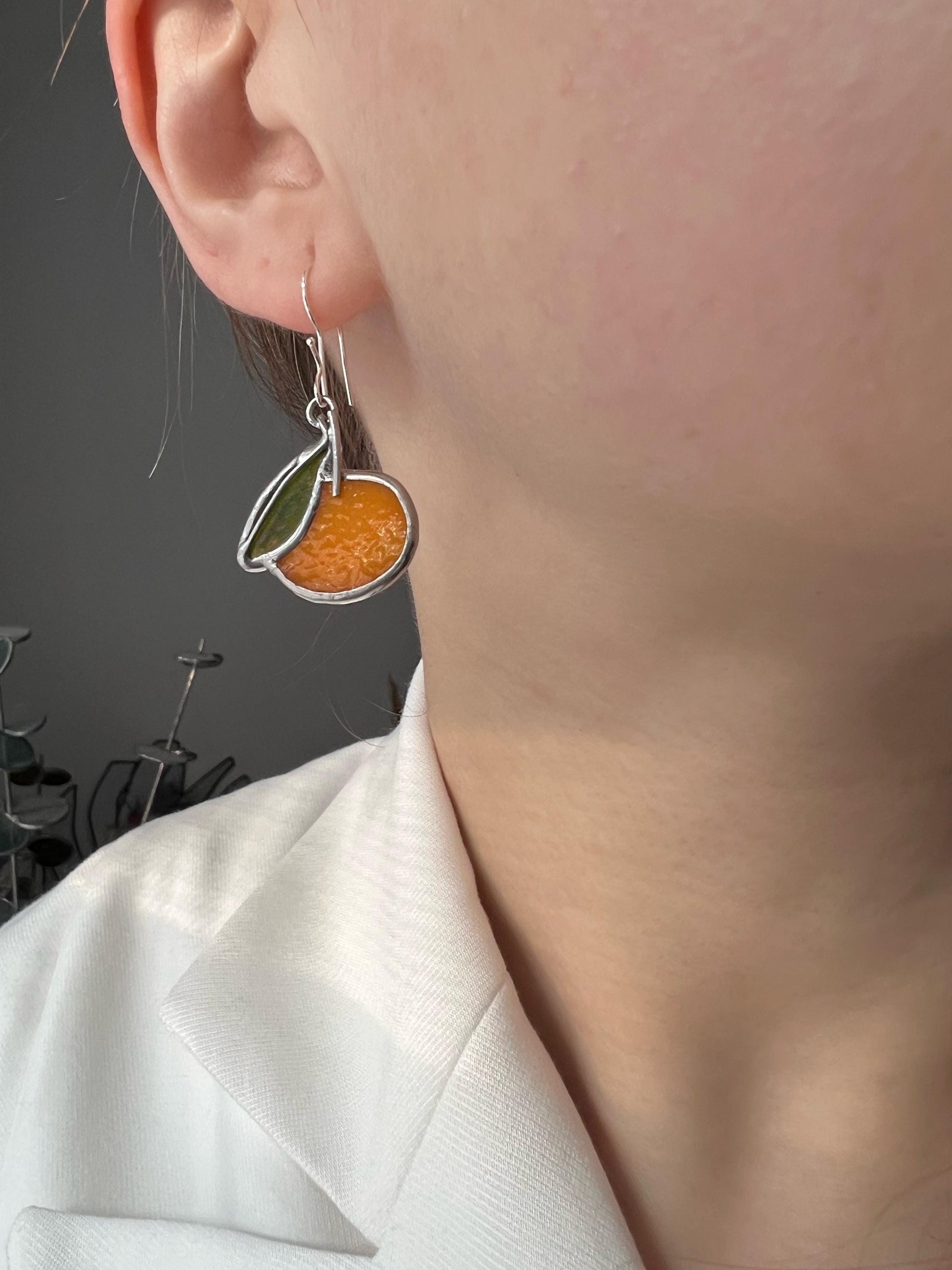 Cute mandarin earrings handmade silver hook