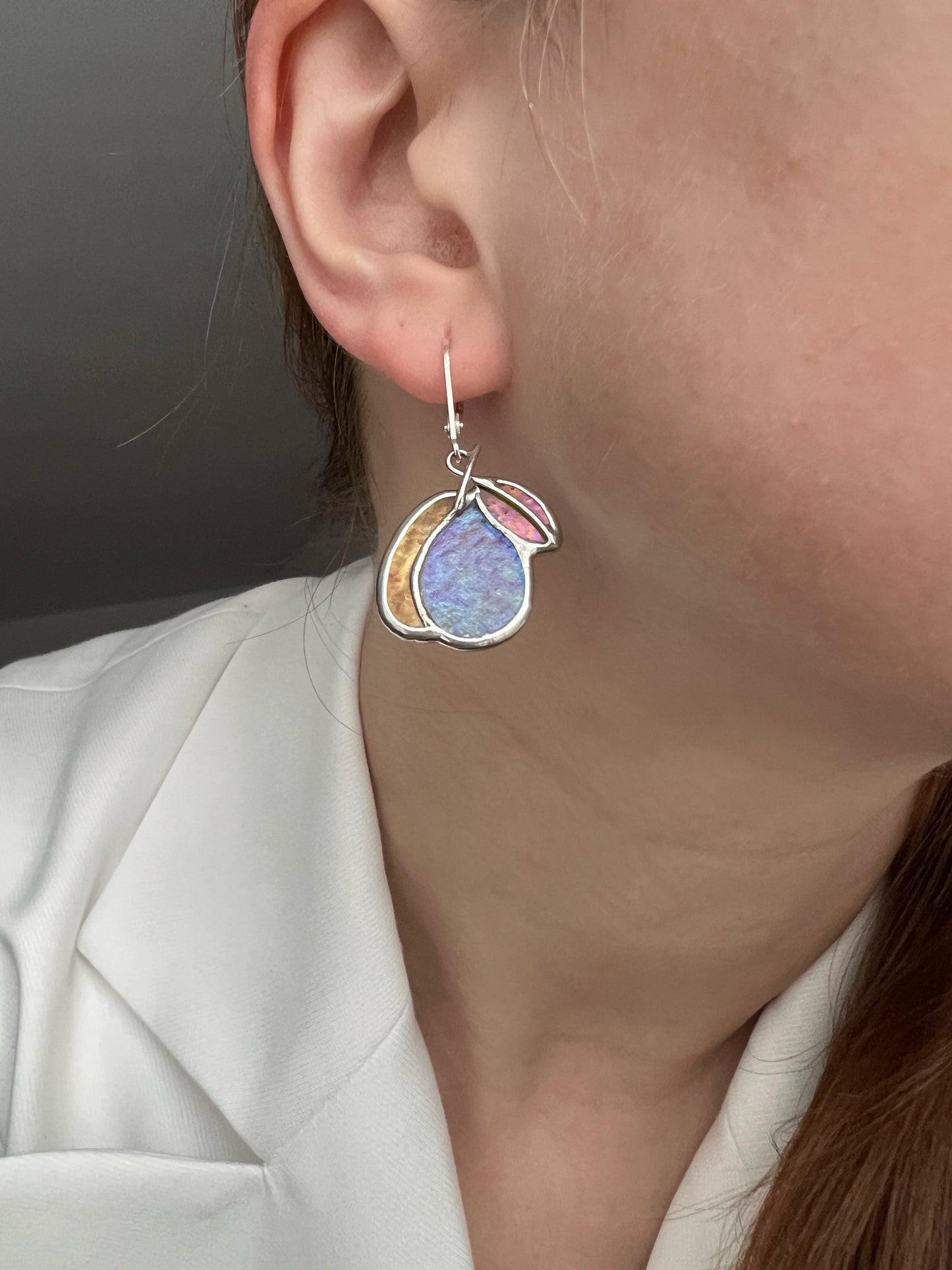 Handmade plum dangle earrings stained glass fruit jewelry