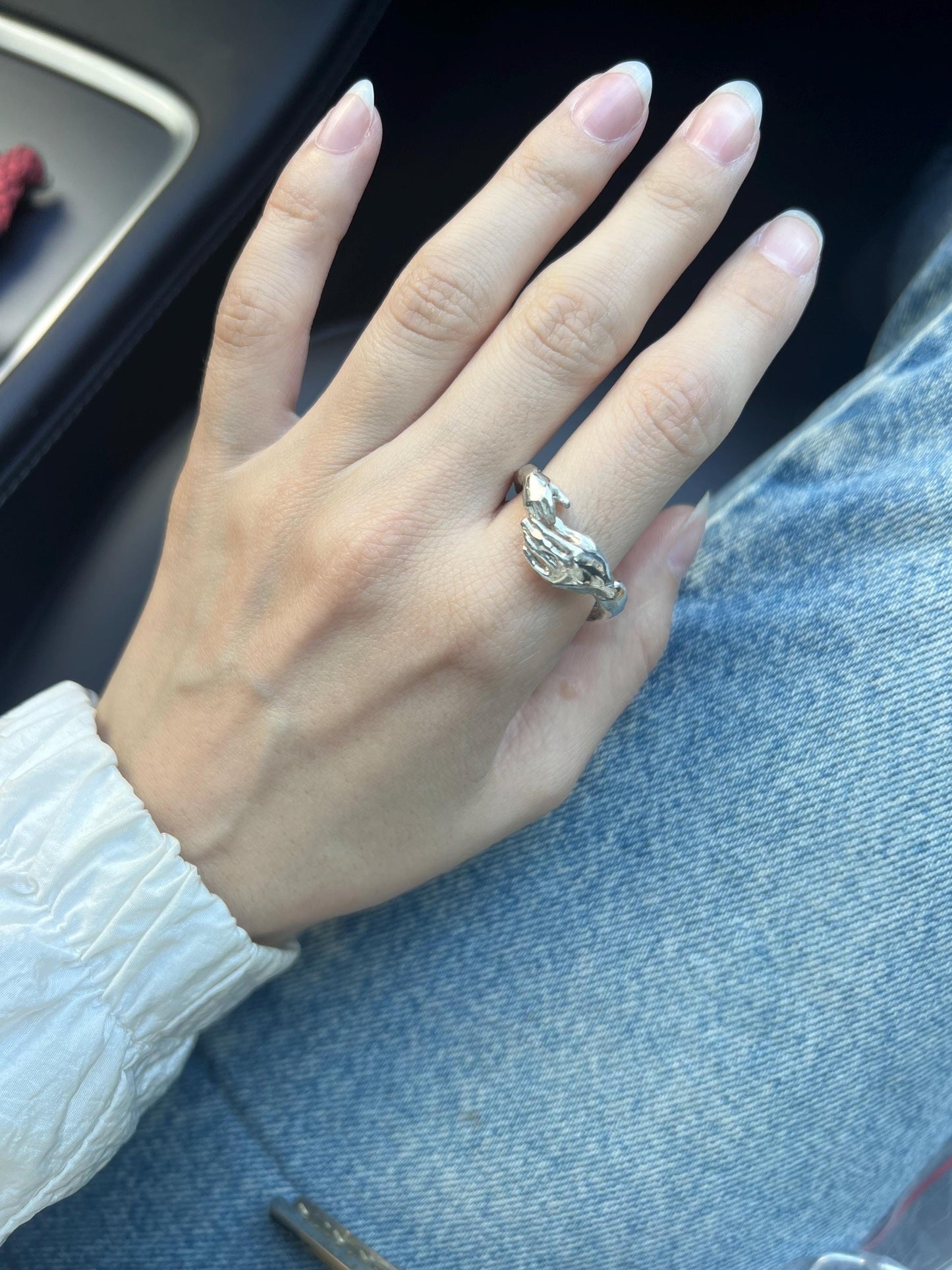 Sterling Silver Mother Daughter Ring: Minimalist Hand Design