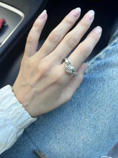 Sterling Silver Mother Daughter Ring: Minimalist Hand Design