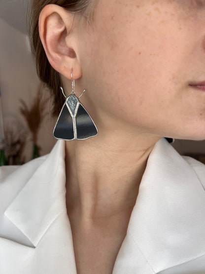 Black dangling insect earrings eco friendly handmade