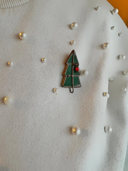 Stained Glass Green Christmas Tree Brooch: Handmade Holiday Pin