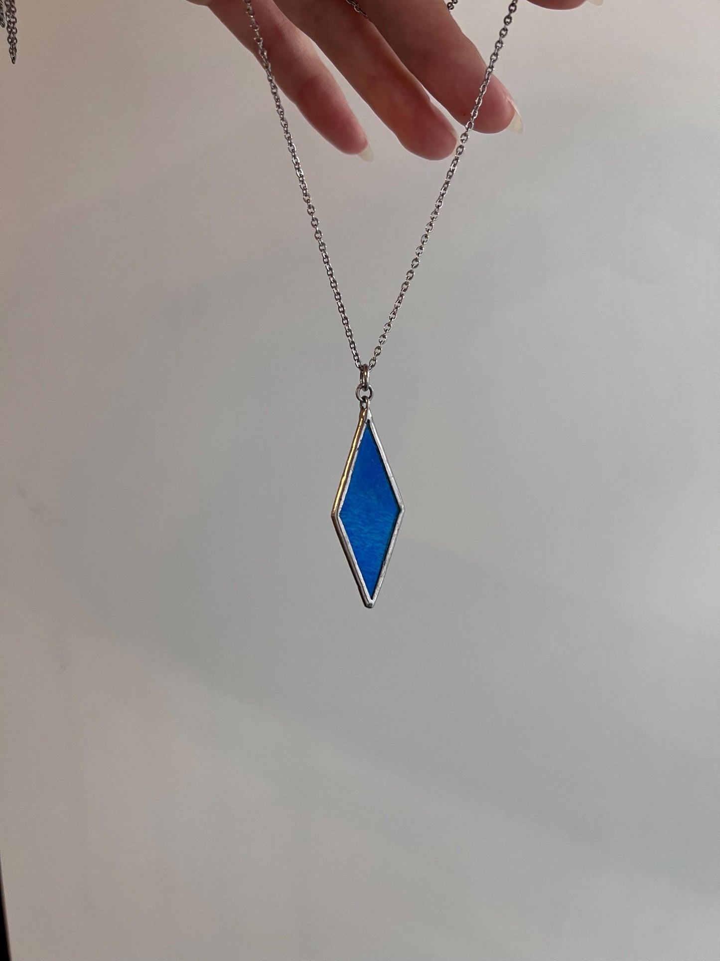 Blue handmade diamond-shaped jewelry, a gift for a woman.