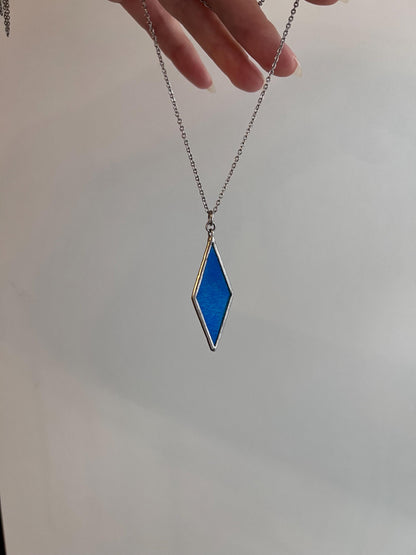 Blue handmade diamond-shaped jewelry, a gift for a woman.