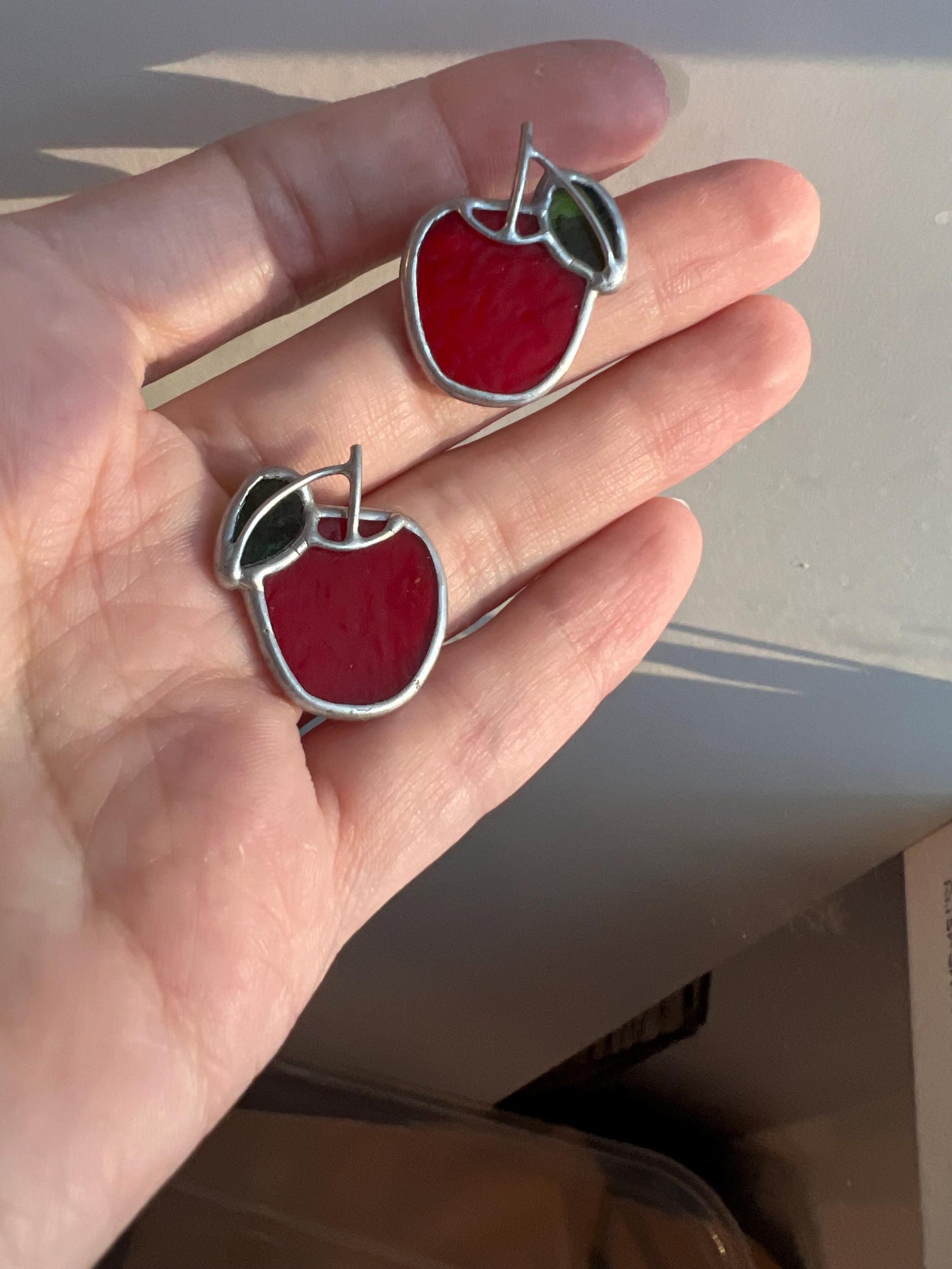 Red apple glass earrings – unique jewelry
