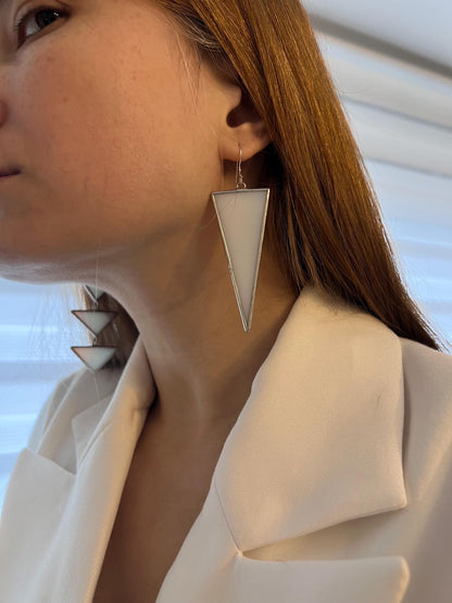 Stained Glass Asymmetric Earrings: Black Triangle Dangle Earrings