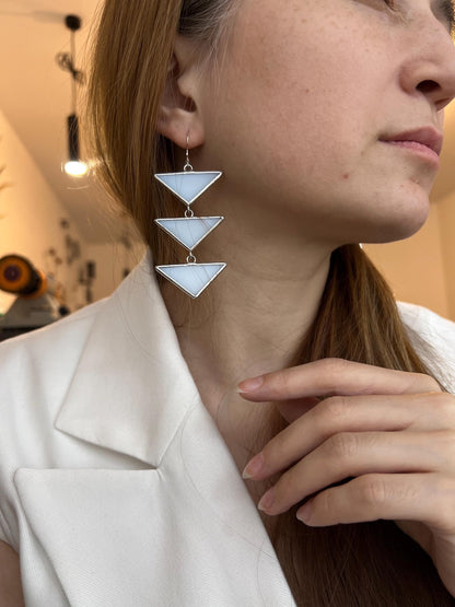 Stained Glass Asymmetric Earrings: Black Triangle Dangle Earrings