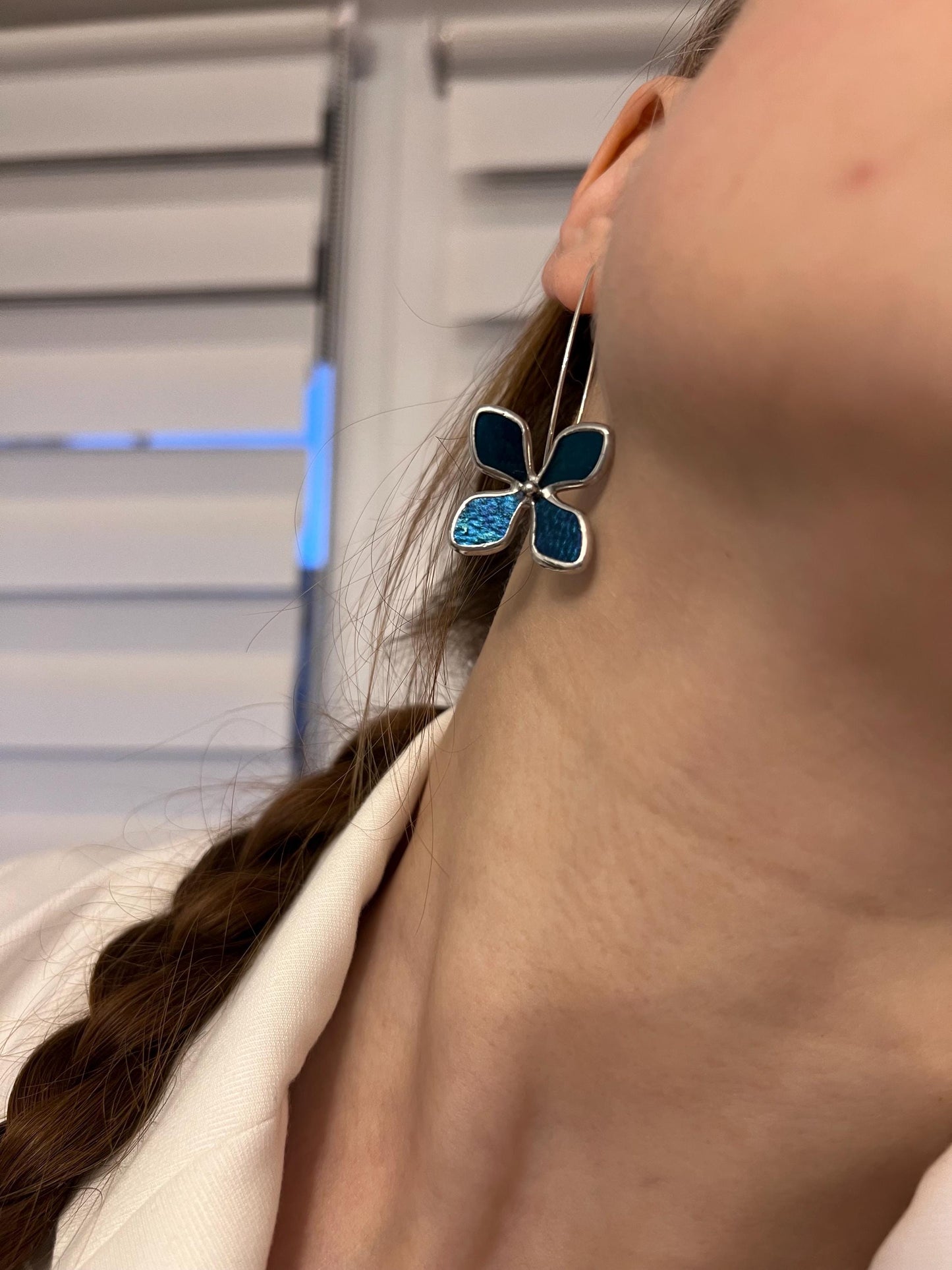 dark blue hydrangea dangle earrings bold flower jewelry