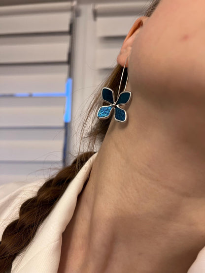 dark blue hydrangea dangle earrings bold flower jewelry