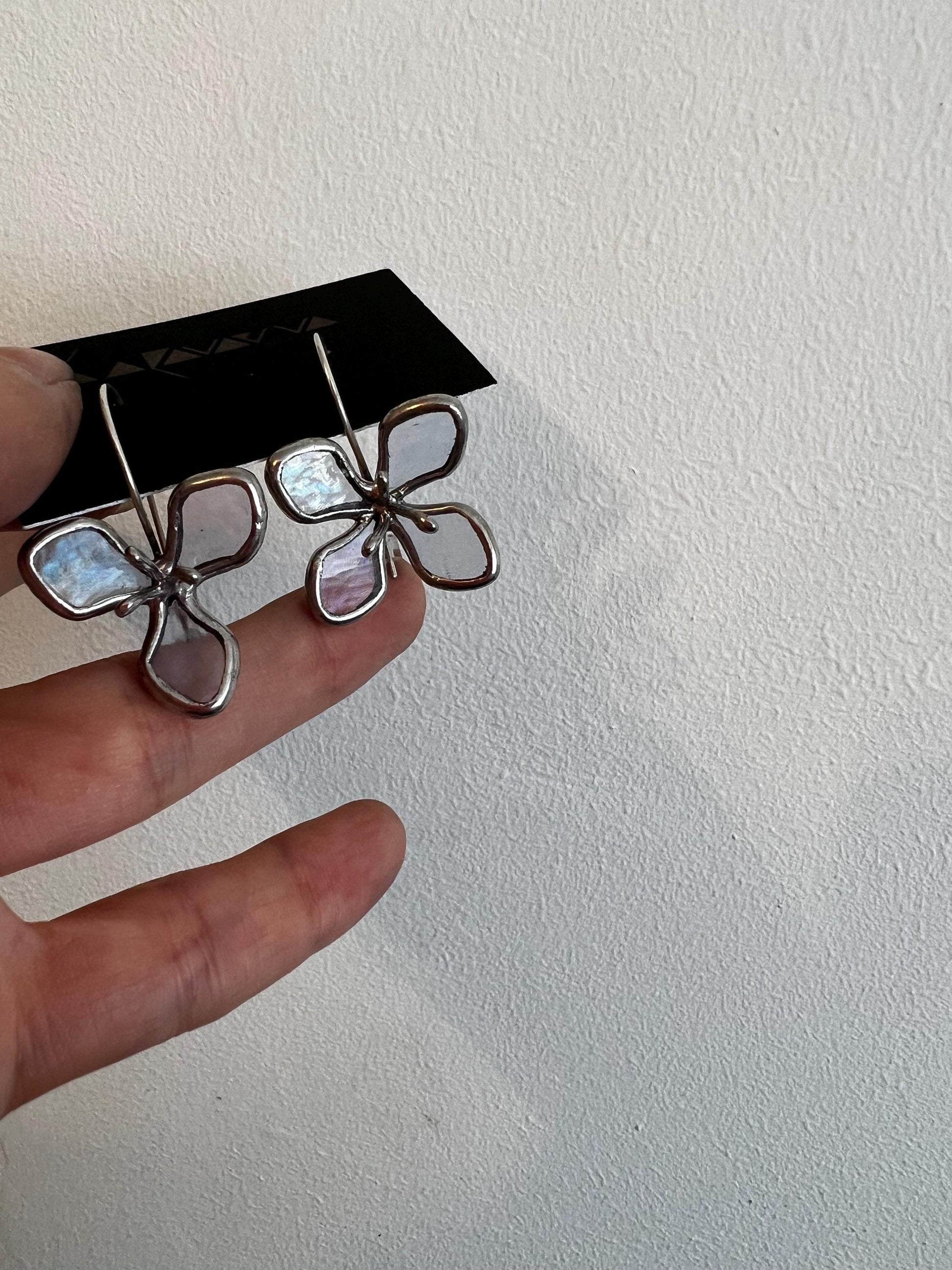 Blue Hydrangea Stained Glass Earrings – Artistic Handmade Floral Gift