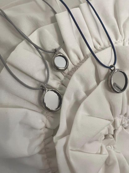 Glass mirror pendant necklace, minimalist celestial jewelry, geometric necklace, witch mirror charm, small protection amulet, gift for women