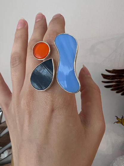 Sculptural Silver Ring – Art Glass Jewelry, Contemporary Artisan Statement Ring